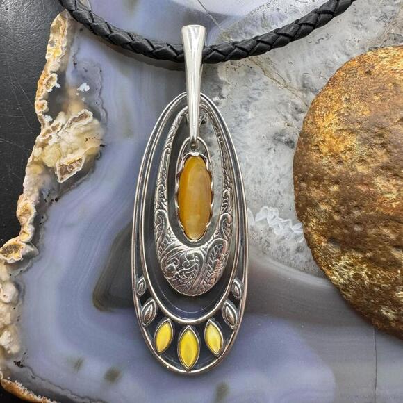 Carolyn Pollack Sterling Silver & Brass Yellow Mother of Pearl Enhancer Pendant - Picture 1 of 10